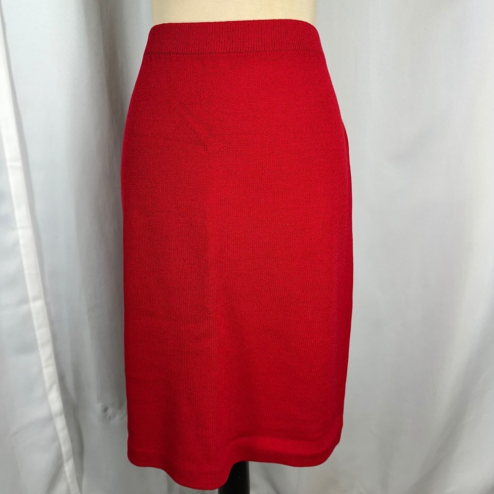 St. John Evening Red Santana Knit Wool Blend Pencil Skirt Size 14 Womens - Picture 2 of 9